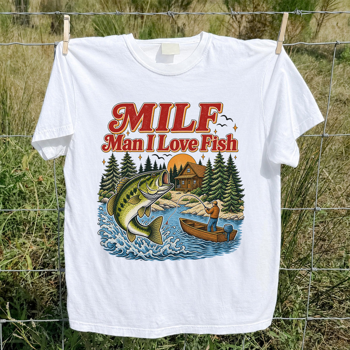 MILF Man I Love Fish Bass Lake Fishing Graphic T-Shirt
