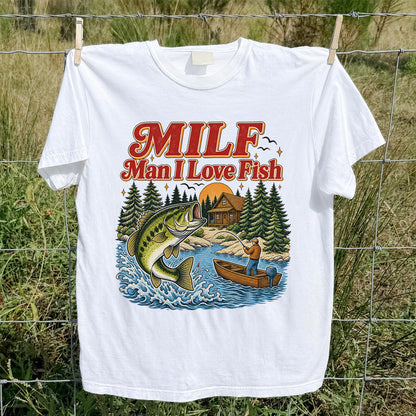 MILF Man I Love Fish Bass Lake Fishing Graphic T-Shirt