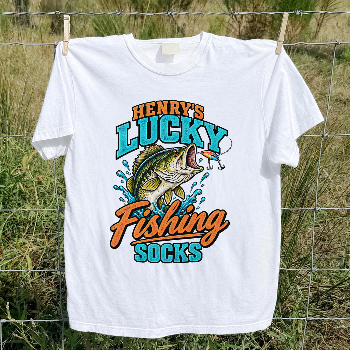 Henry's Lucky Fishing Socks Jumping Bass Graphic T-Shirt