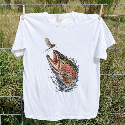 Rainbow Trout Chasing Mayfly Fishing Graphic T-Shirt