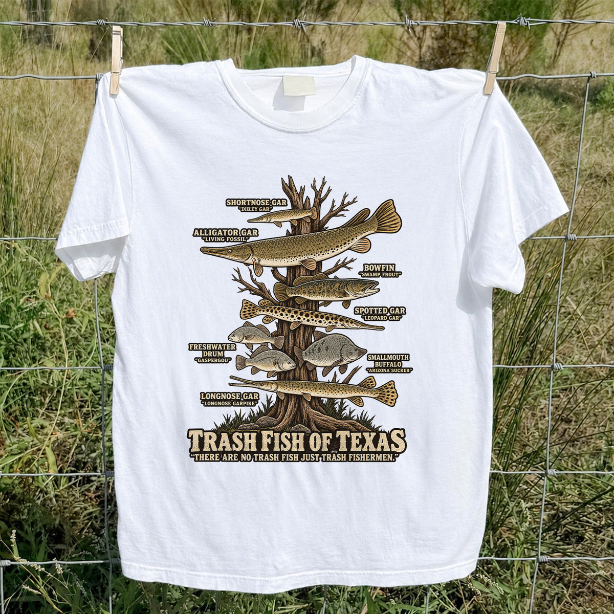 Trash Fish of Texas Gar and Freshwater Fish Graphic T-Shirt