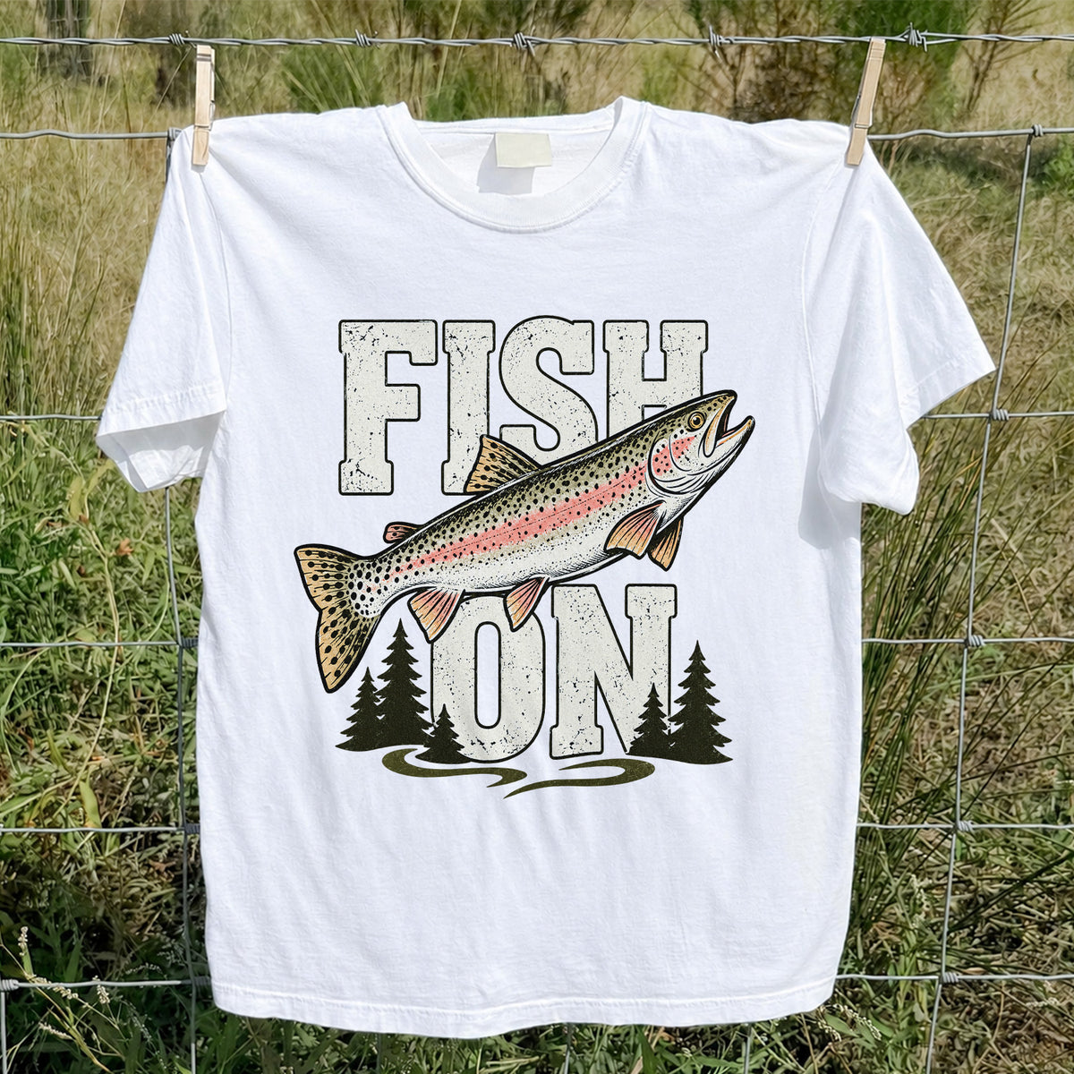 Fish On Rainbow Trout Fishing Graphic T-Shirt