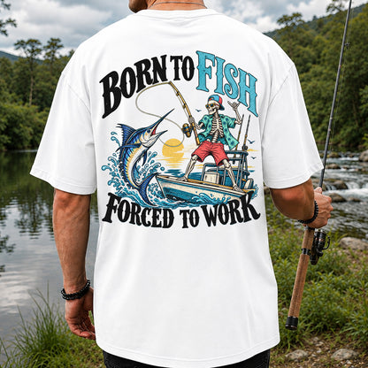 Skeleton Marlin Fishing Boat Graphic T-Shirt | Back Print