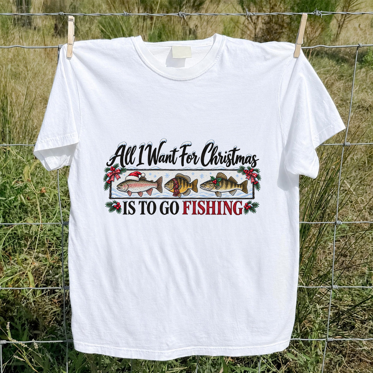 Christmas Freshwater Fish Fishing Graphic T-Shirt