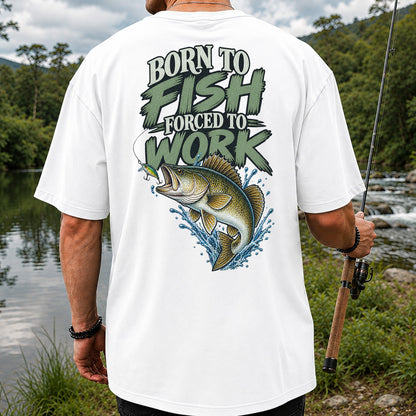 Born to Fish Forced to Work Bass Fishing T-Shirt | Back Print
