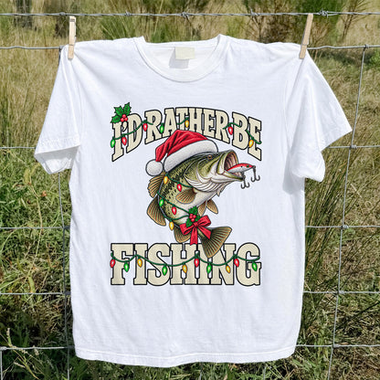 Santa Hat Bass Christmas Fishing Graphic T-Shirt
