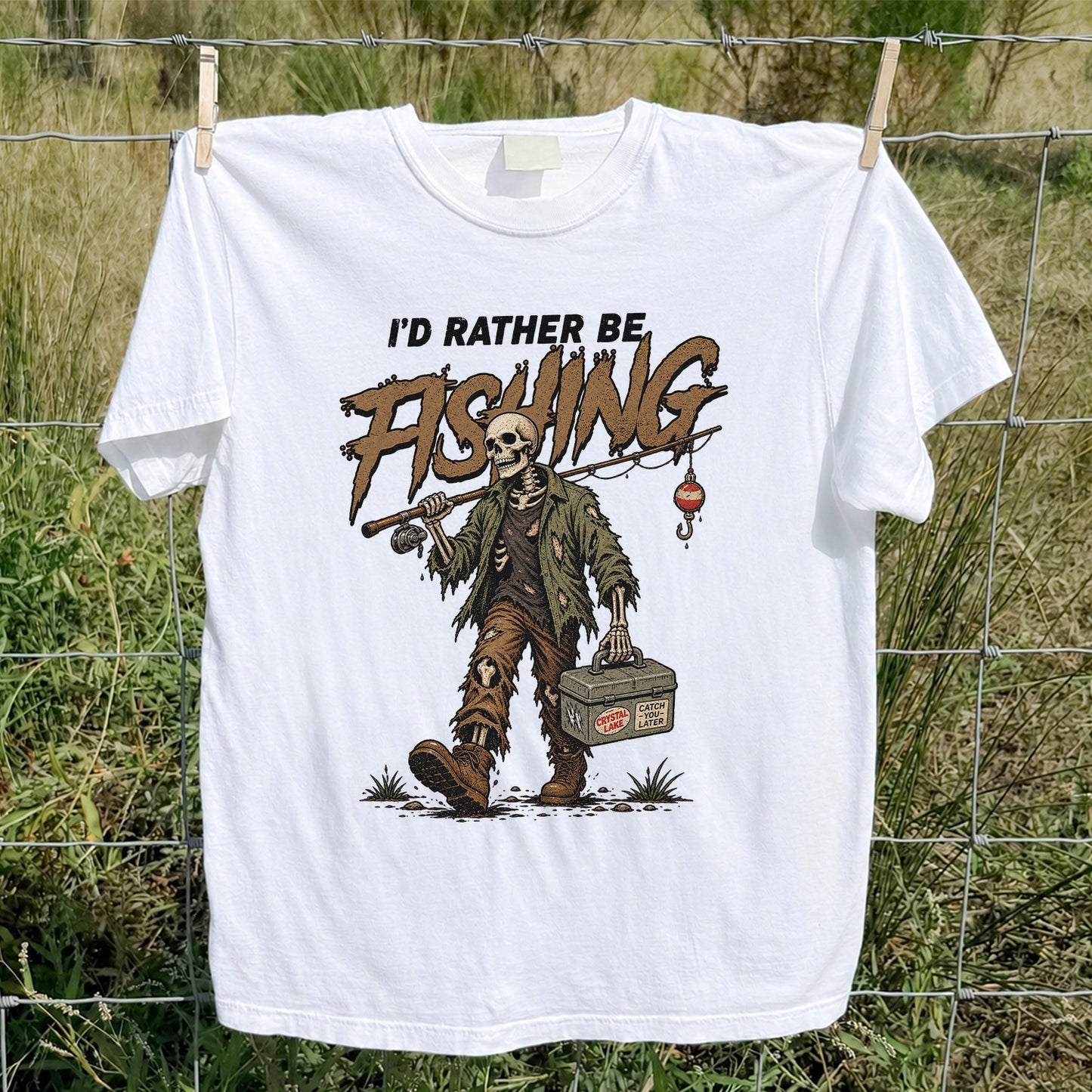 I'd Rather Be Fishing Skeleton Angler Graphic T-Shirt