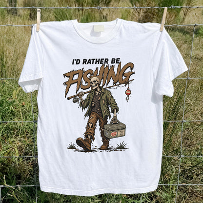 I'd Rather Be Fishing Skeleton Angler Graphic T-Shirt