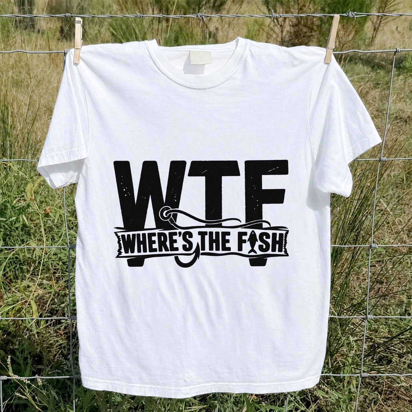 WTF Where's the Fish Funny Fishing Hook T-Shirt