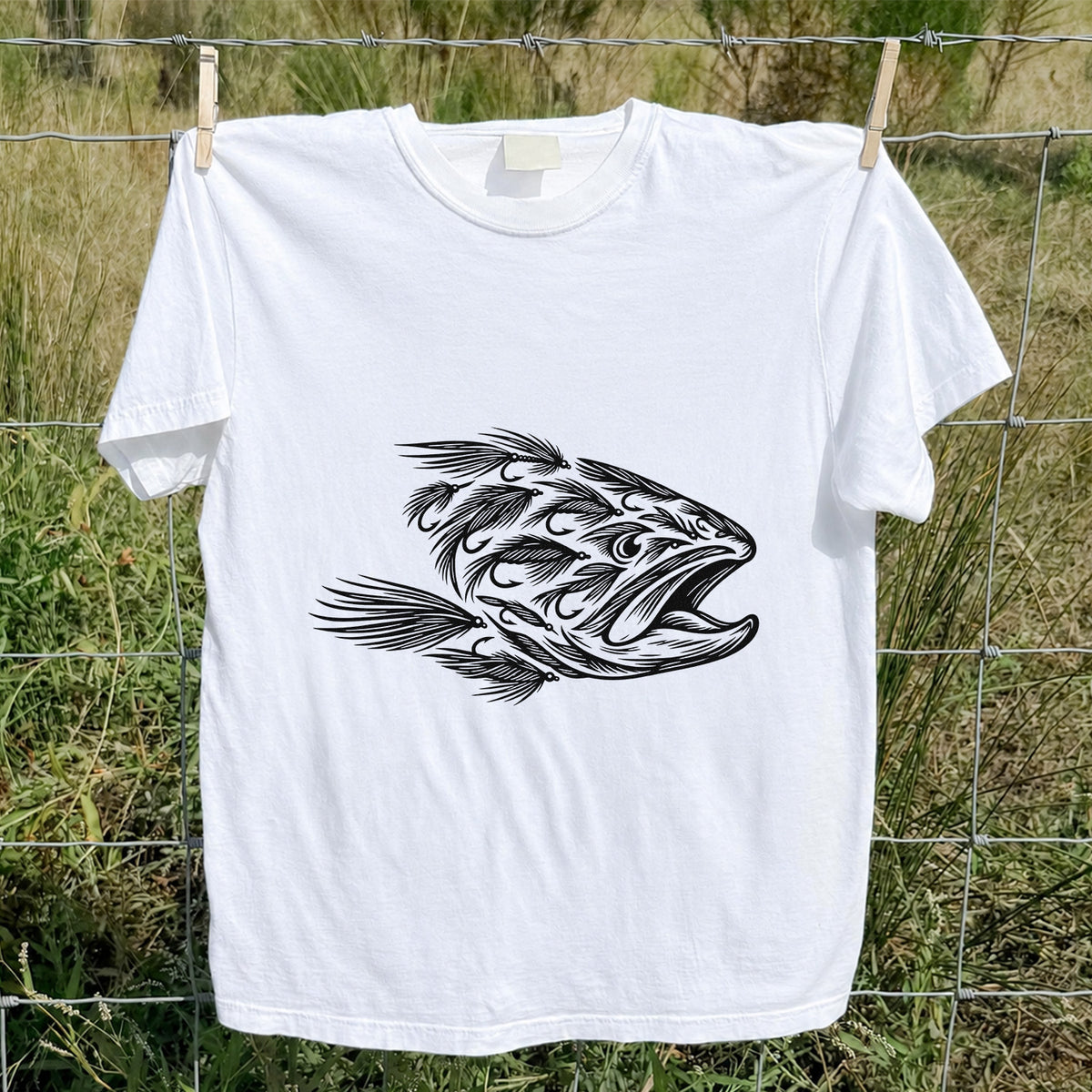 Fly Fishing Fish Design Graphic T-Shirt