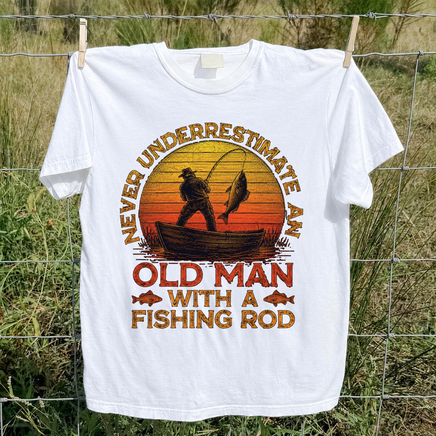 Never Underestimate an Old Man with a Fishing Rod Shirt