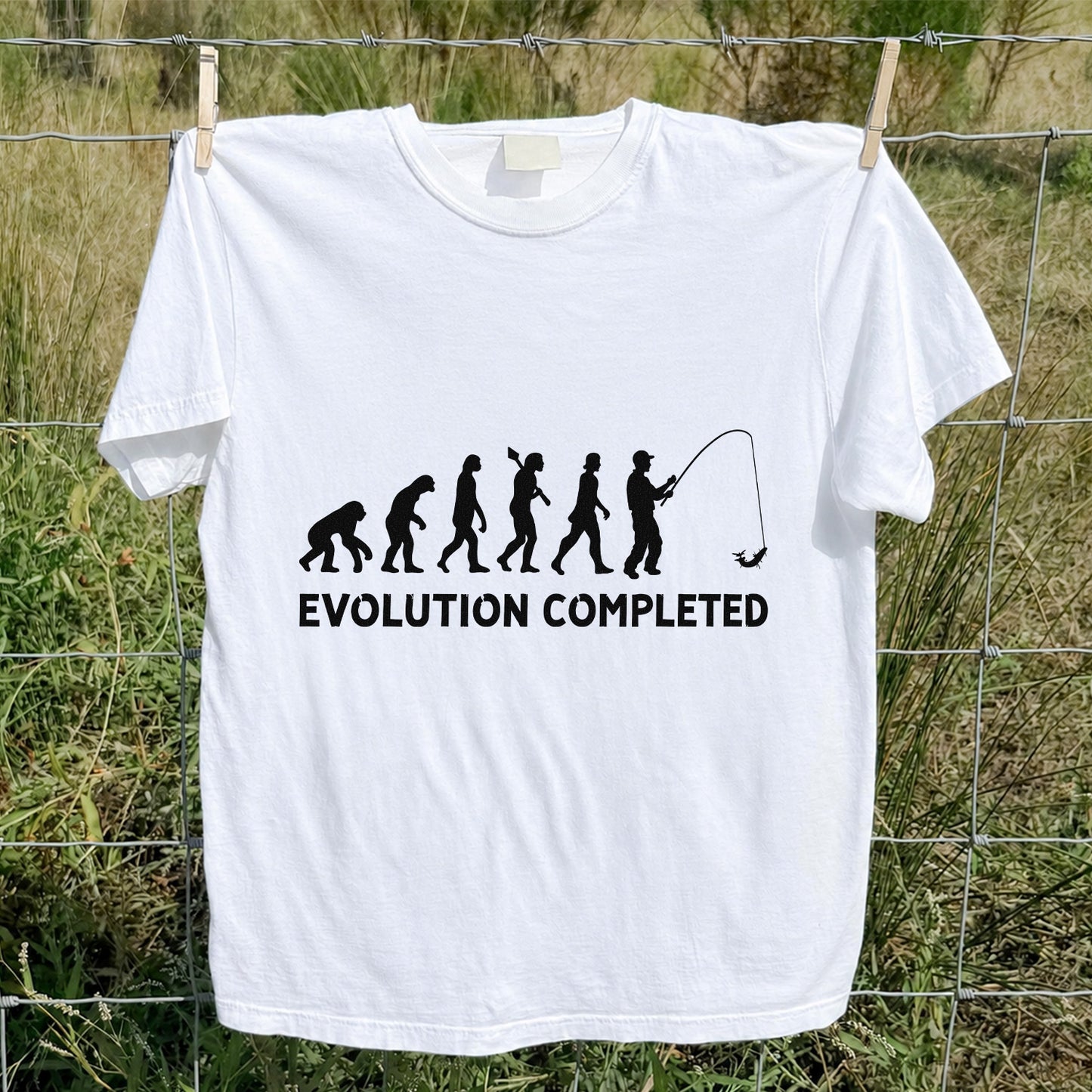 Evolution Completed Angler Silhouette Funny Fishing T-Shirt