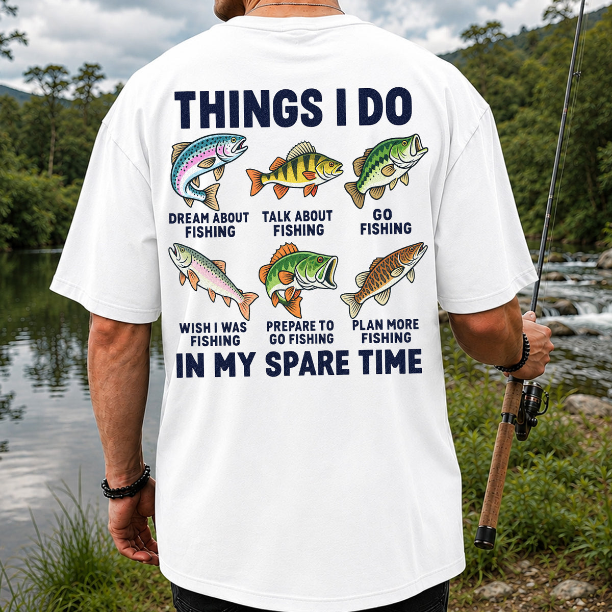 Colorful Fish Fishing Hobby Graphic T-Shirt | Back Print