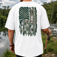 American Flag Bass Fishing Rods and Lures Graphic T-Shirt | Back Print