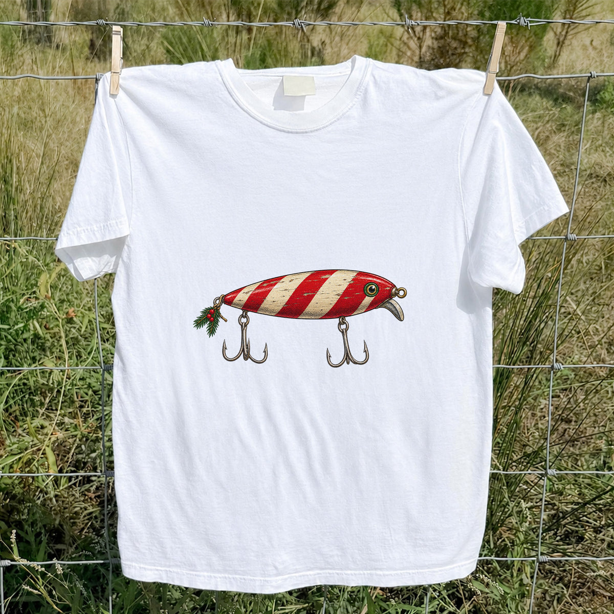 Vintage Red and Cream Fishing Lure Graphic T-Shirt