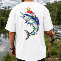 Christmas Marlin Wrapped in Lights Fishing T-Shirt | Back Print