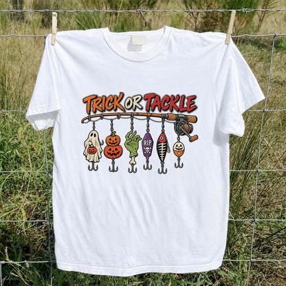 Trick or Tackle Halloween Ghost and Pumpkin Fishing Lures T-Shirt