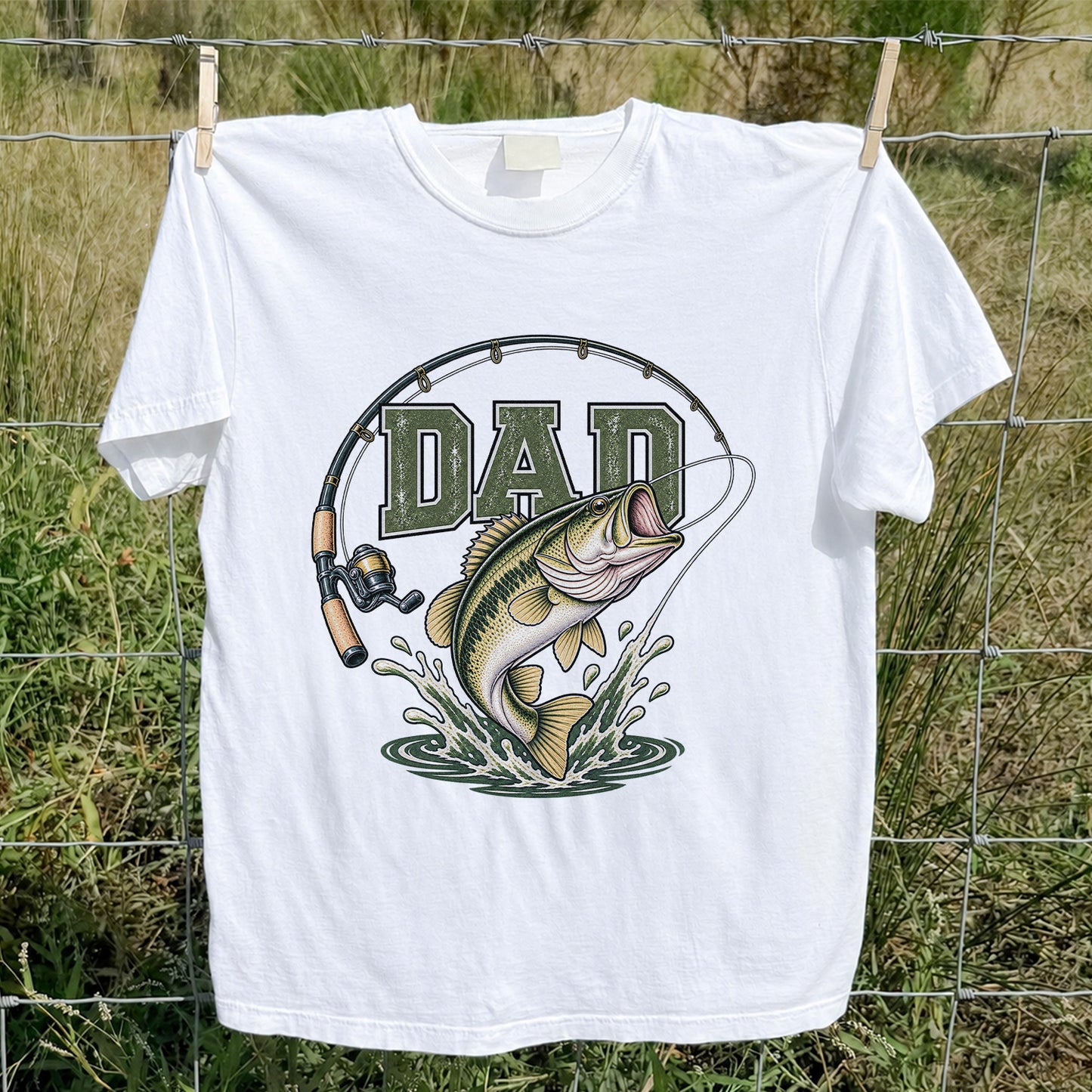 Dad Bass Fishing Rod and Reel Graphic T-Shirt