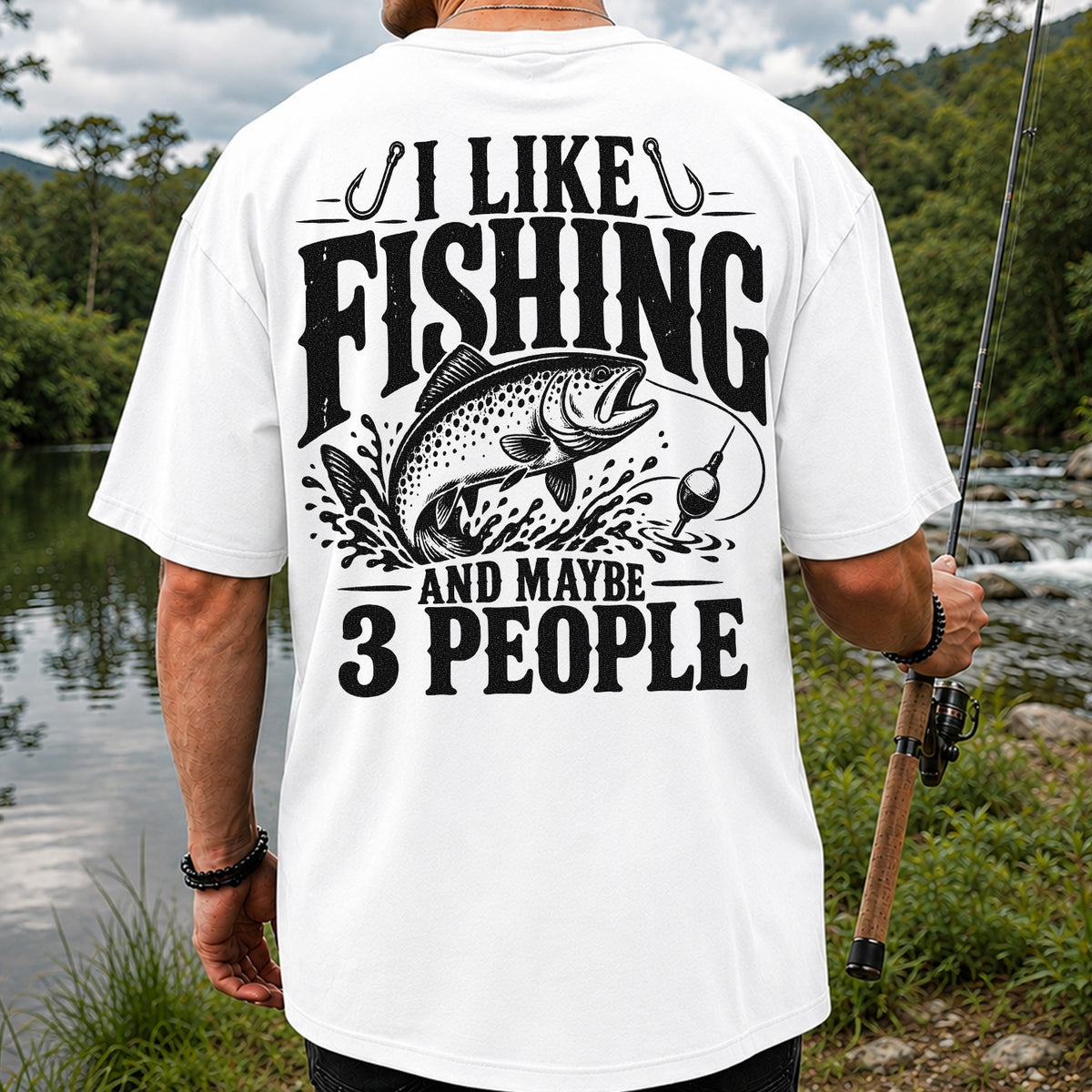 Funny Trout Fishing Three People Graphic T-Shirt | Back Print