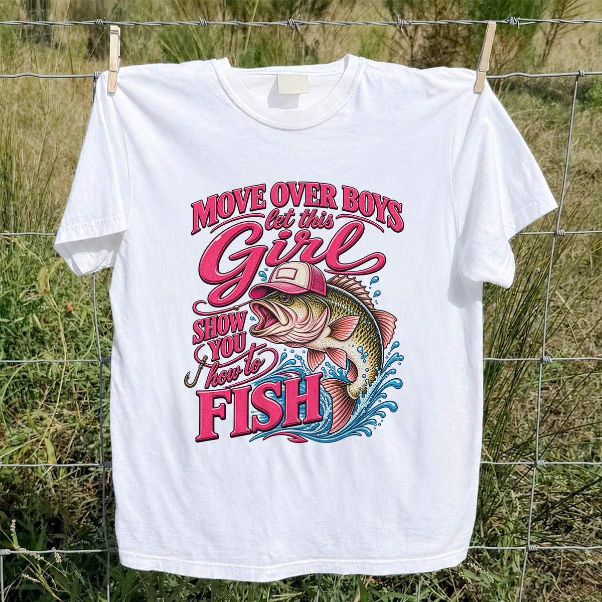 Move Over Boys Let This Girl Show You How to Fish Bass in Pink Hat Fishing T-Shirt