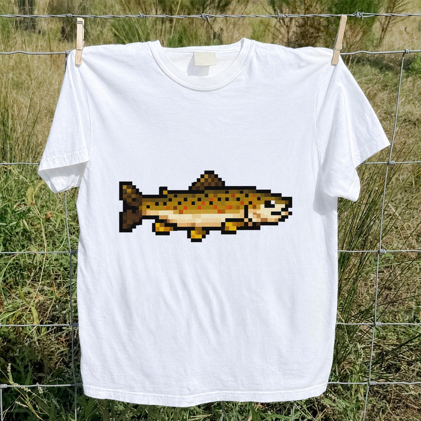 Pixel Art Trout Fishing T-Shirt Retro Fishing Tee
