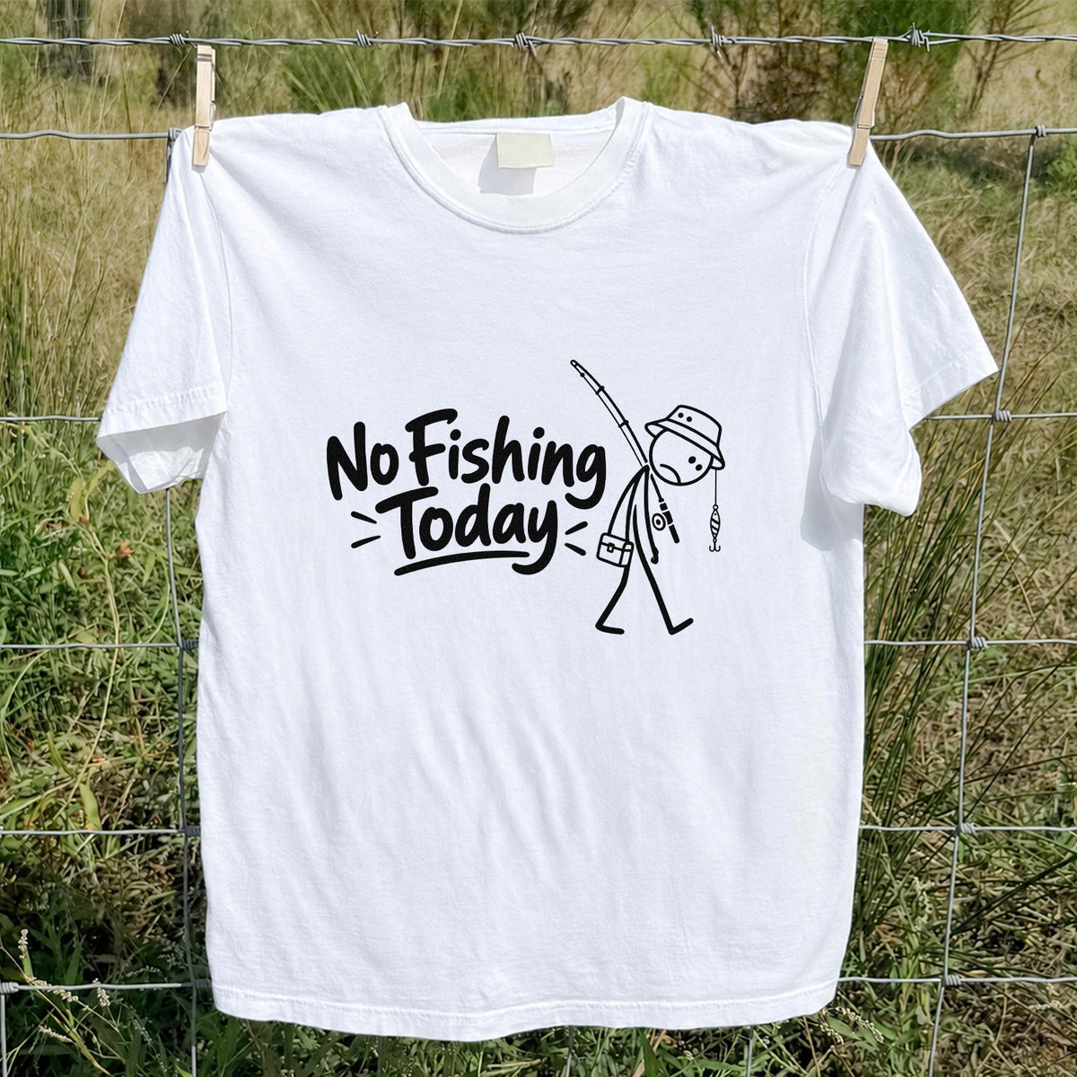 No Fishing Today Funny Stick Figure Angler Graphic T-Shirt