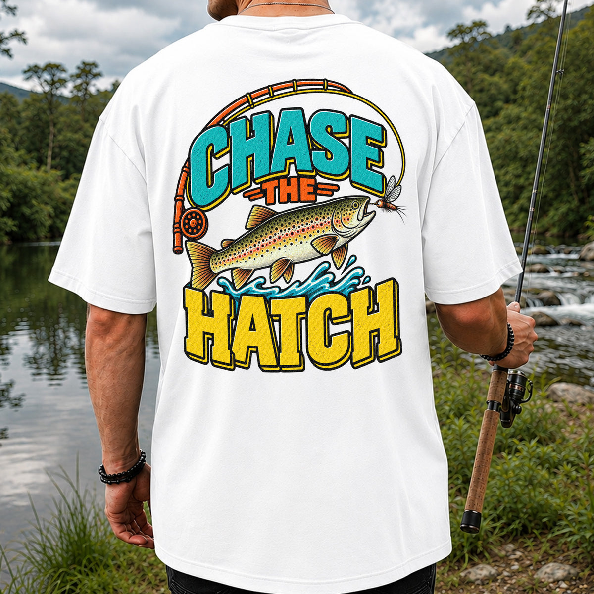 Chase the Hatch Brown Trout Fly Fishing T-Shirt | Back Print