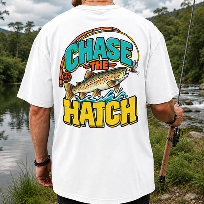 Chase the Hatch Brown Trout Fly Fishing T-Shirt | Back Print
