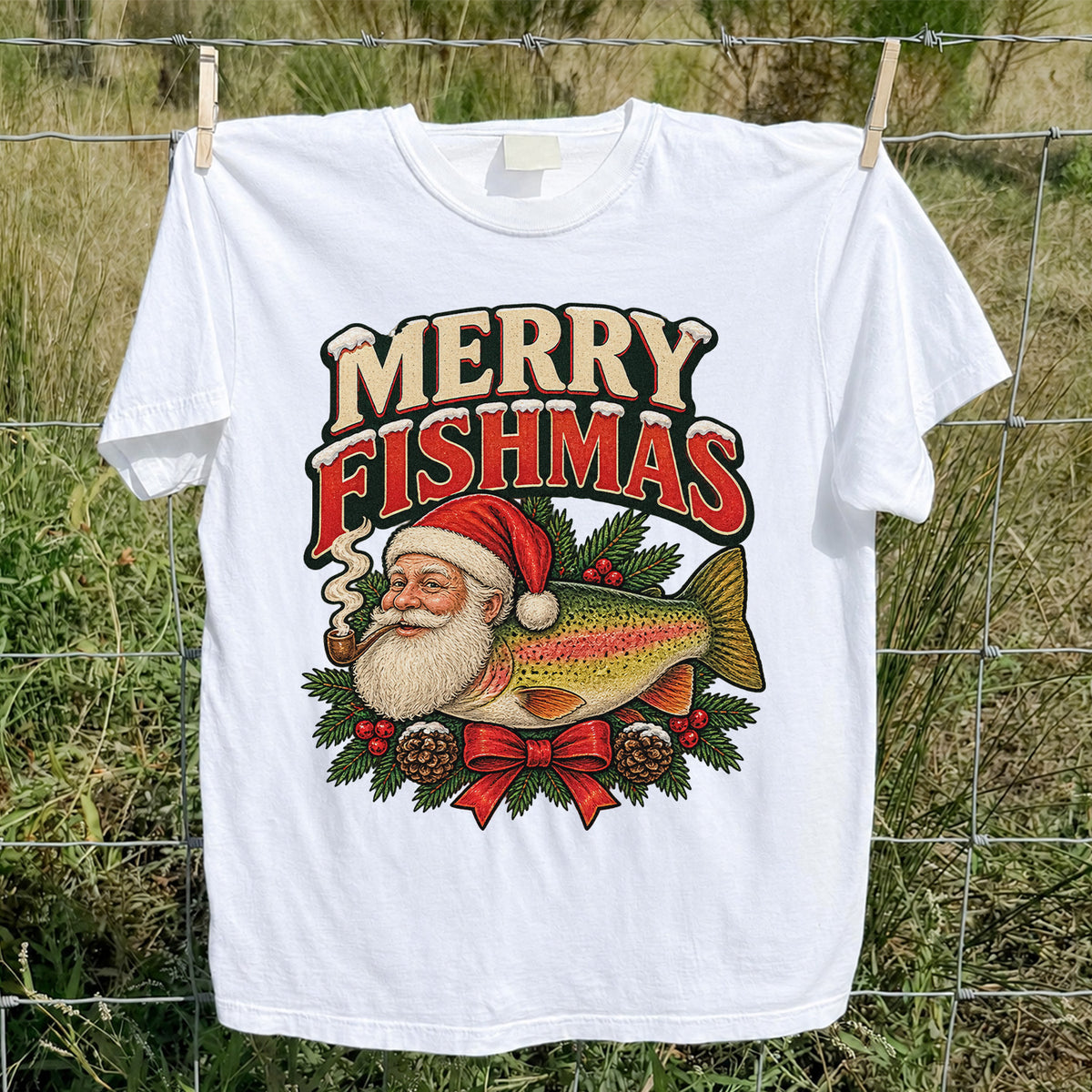 Merry Fishmas Santa Rainbow Trout Christmas Fishing T-Shirt