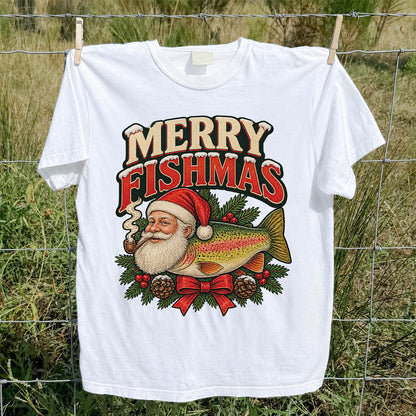 Merry Fishmas Santa Rainbow Trout Christmas Fishing T-Shirt