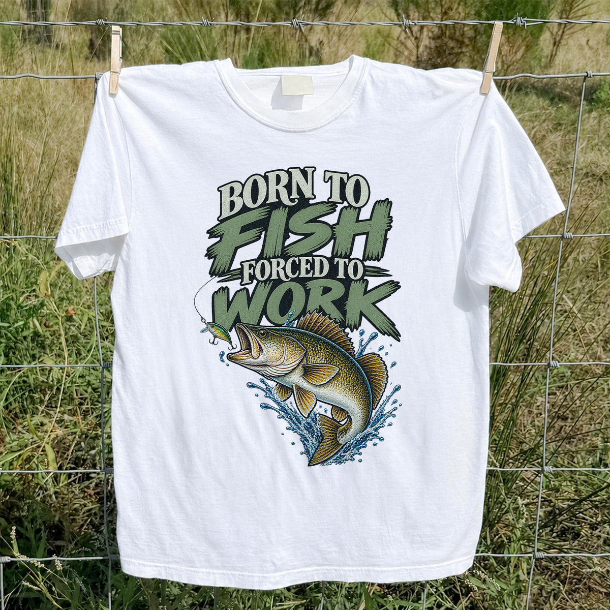 Born to Fish Forced to Work Bass Fishing T-Shirt