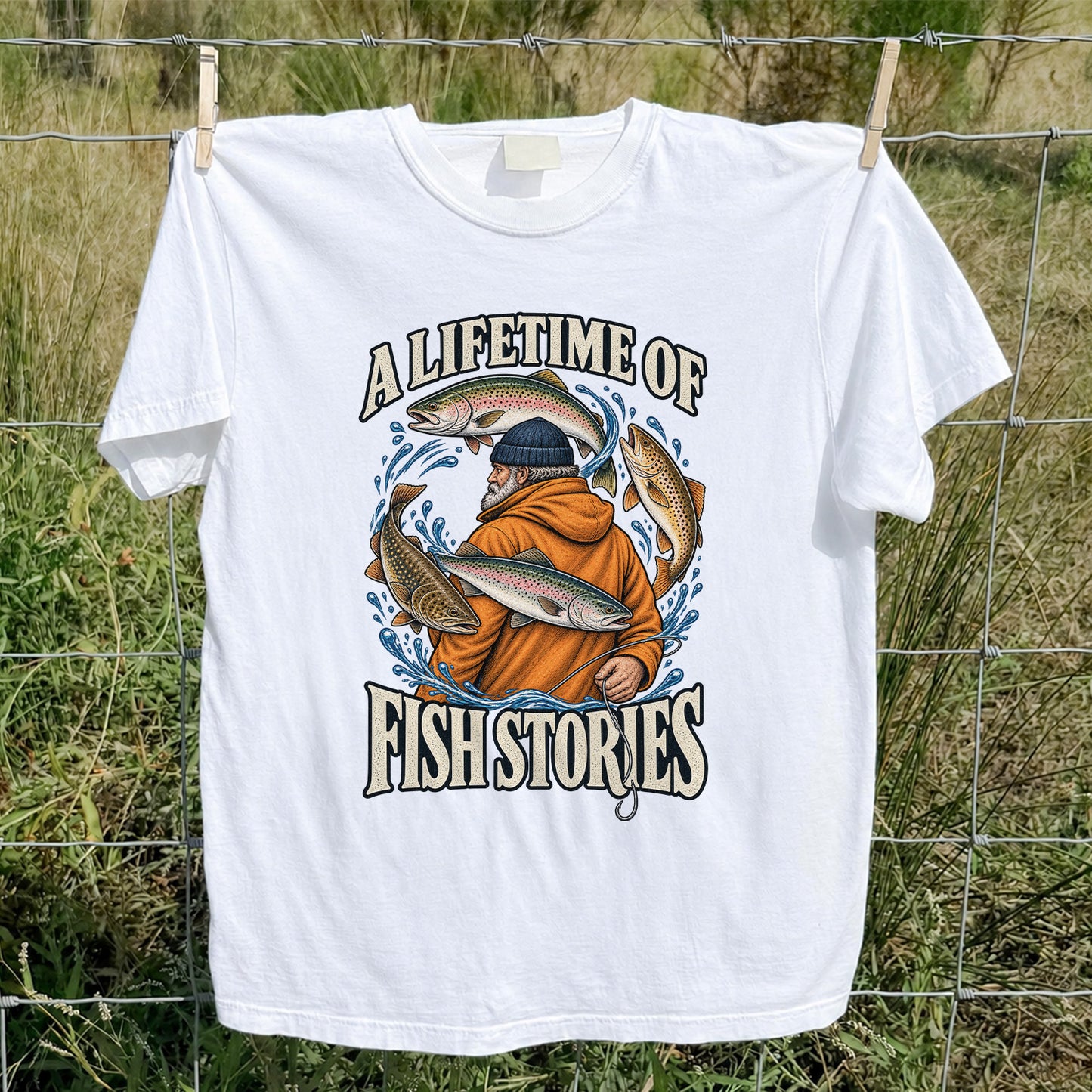 A Lifetime of Fish Stories Angler and Trout Fishing Graphic T-Shirt