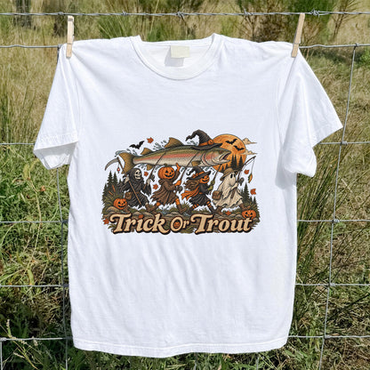 Trick or Trout Spooky Angler Parade Halloween Fishing T-Shirt