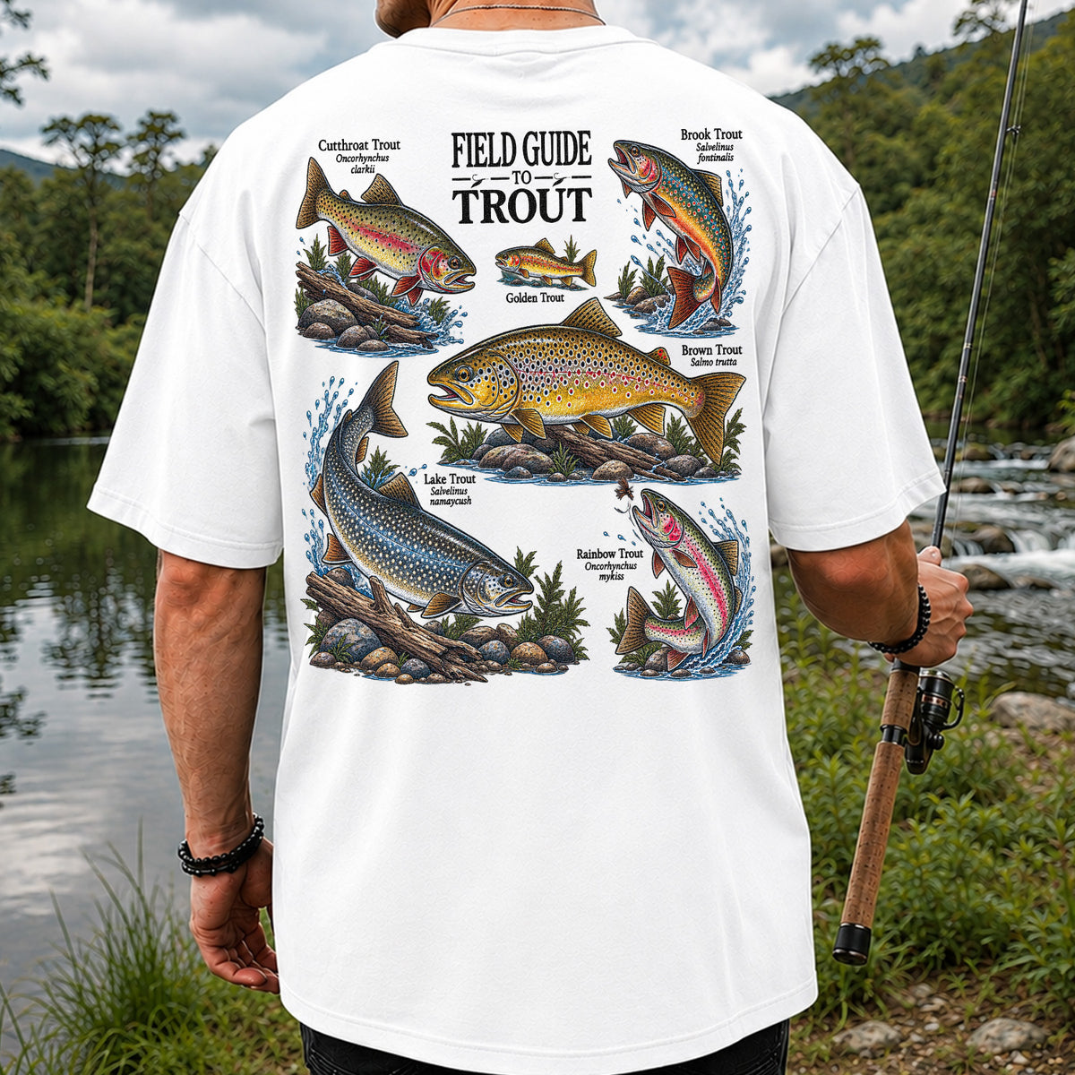 Field Guide to Trout Fishing Species Graphic T-Shirt | Back Print
