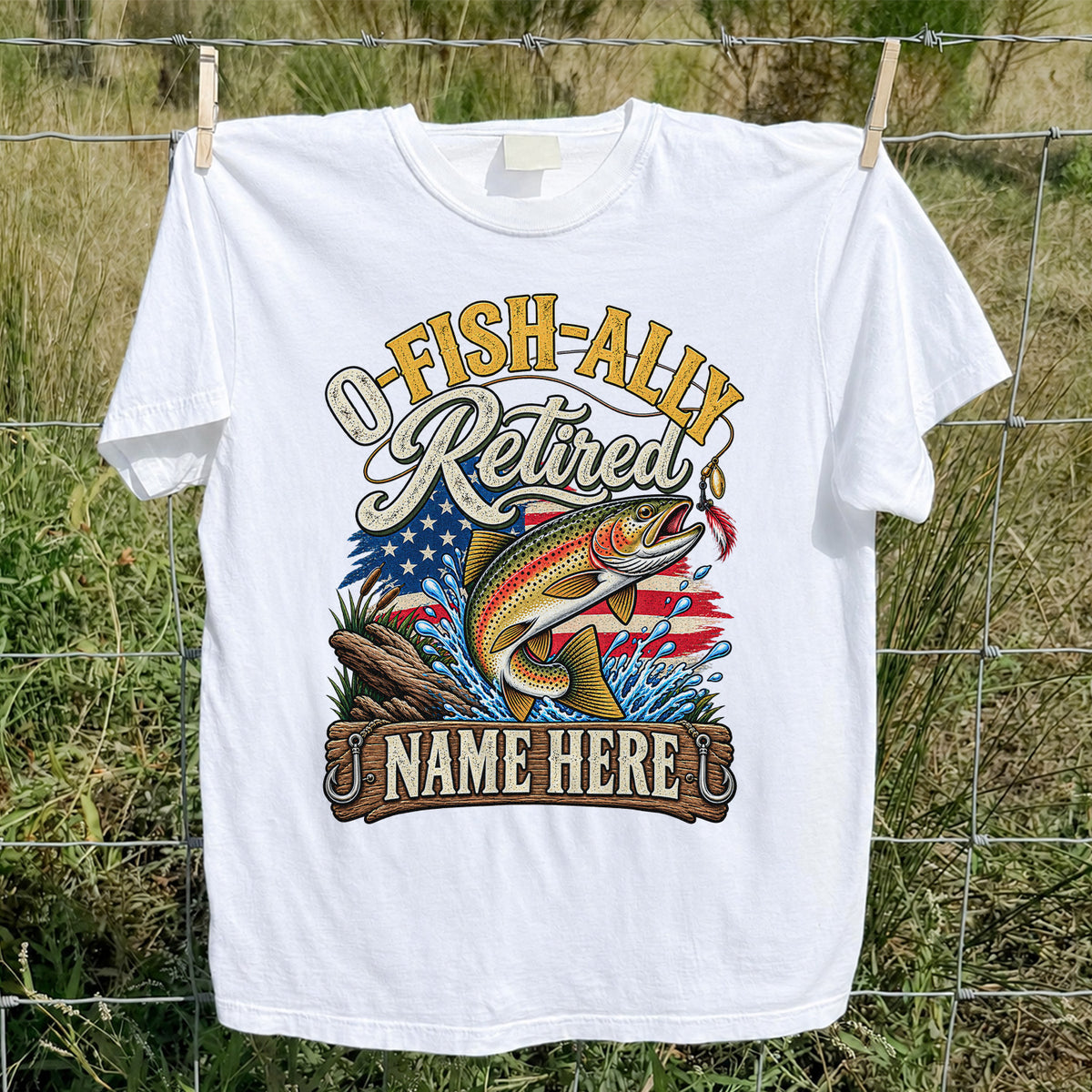 Retired Rainbow Trout American Flag Fishing T-Shirt