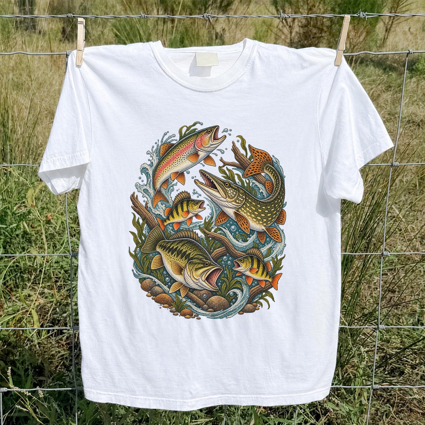 Trout Pike Bass and Perch Freshwater Fishing Graphic T-Shirt