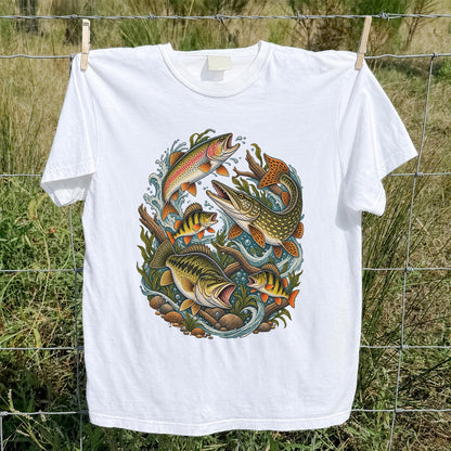 Trout Pike Bass and Perch Freshwater Fishing Graphic T-Shirt