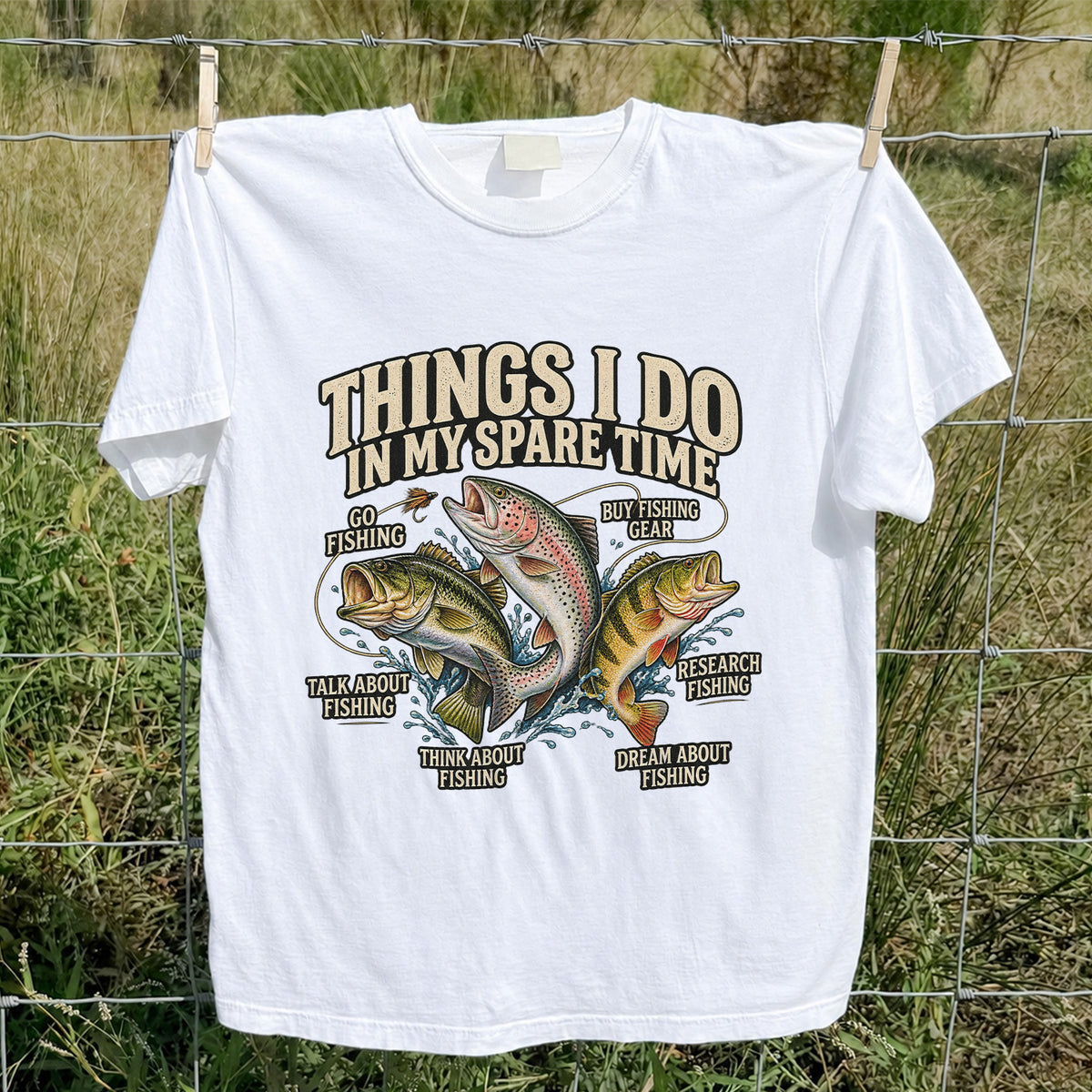 Things I Do in My Spare Time Bass, Rainbow Trout and Perch Fishing T-Shirt