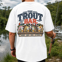 The Trout Bar Rainbow Brown Brook Cutthroat Funny Fishing T-Shirt | Back Print