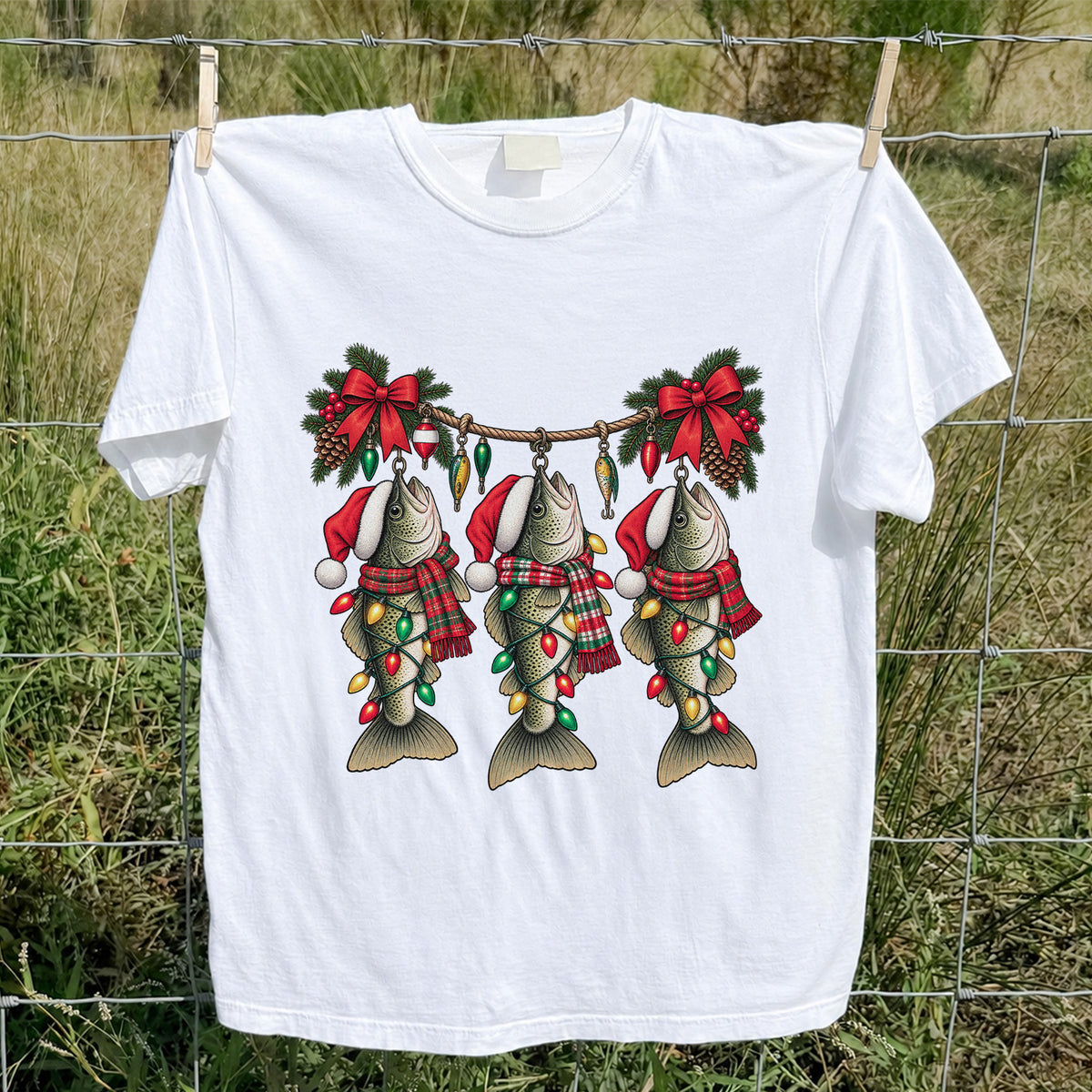 Christmas Fish Ornament Fishing Graphic T-Shirt