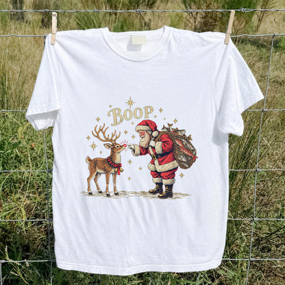 Santa and Reindeer Fishing Christmas Graphic T-Shirt