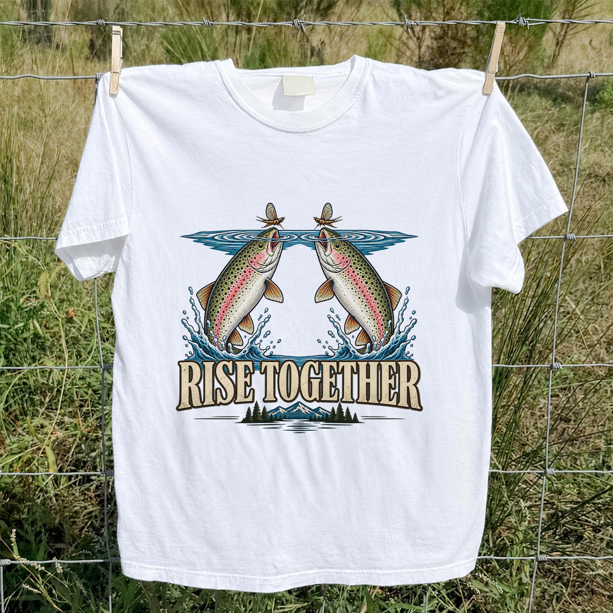 Rise Together Rainbow Trout Fly Fishing Graphic T-Shirt