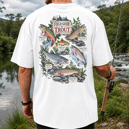 Field Guide to Trout Vintage Freshwater Fishing Graphic T-Shirt | Back Print
