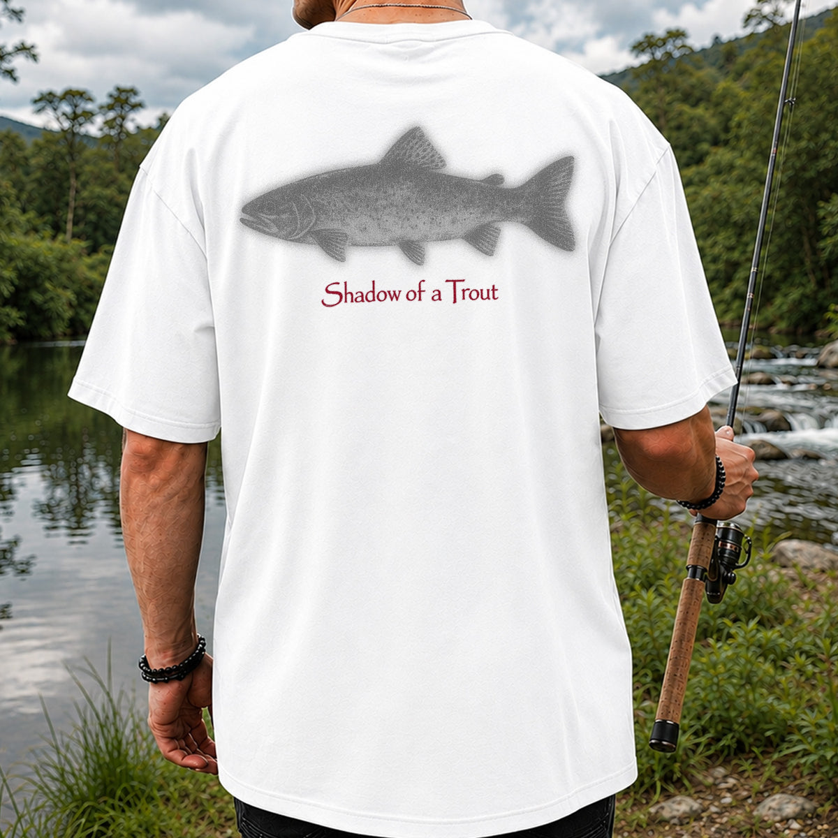 Shadow of a Trout Minimalist Trout Fishing Graphic T-Shirt | Back Print