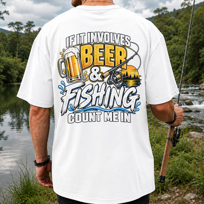 Beer and Fishing Funny Angler Graphic T-Shirt | Back Print