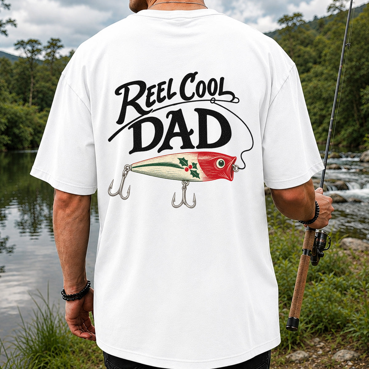 Reel Cool Dad Fishing Lure Graphic T-Shirt | Back Print