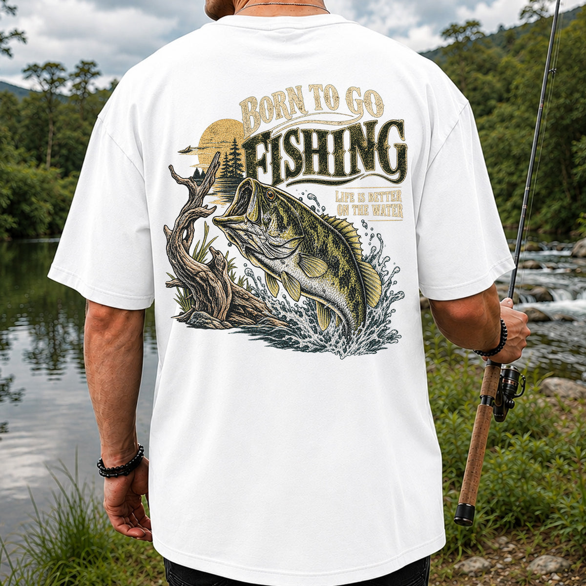 Born to Go Fishing Largemouth Bass Graphic T-Shirt | Back Print