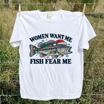 Women Want Me Fish Fear Me Christmas Bass T-Shirt