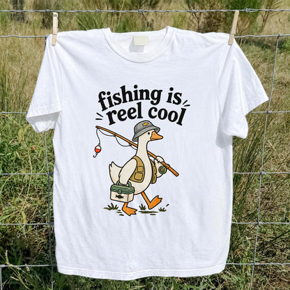 Fishing Is Reel Cool Duck Angler Funny Fishing T-Shirt