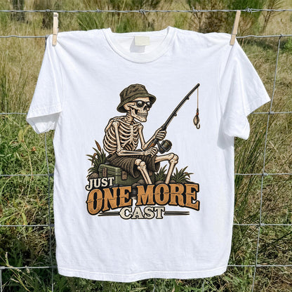 Just One More Cast Skeleton Angler Funny Fishing T-Shirt